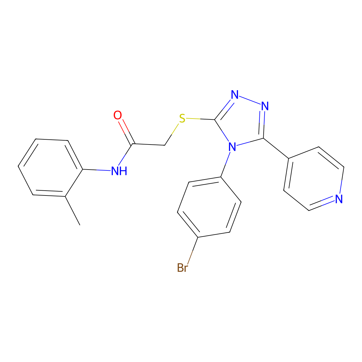 2-{[4-(4-bromophenyl)-5-(pyridin-4-yl)-4H-1,2,4-triazol-3-yl]sulfanyl}-N-(2-methylphenyl)acetamide molecular structure, CAS 499125-59-6