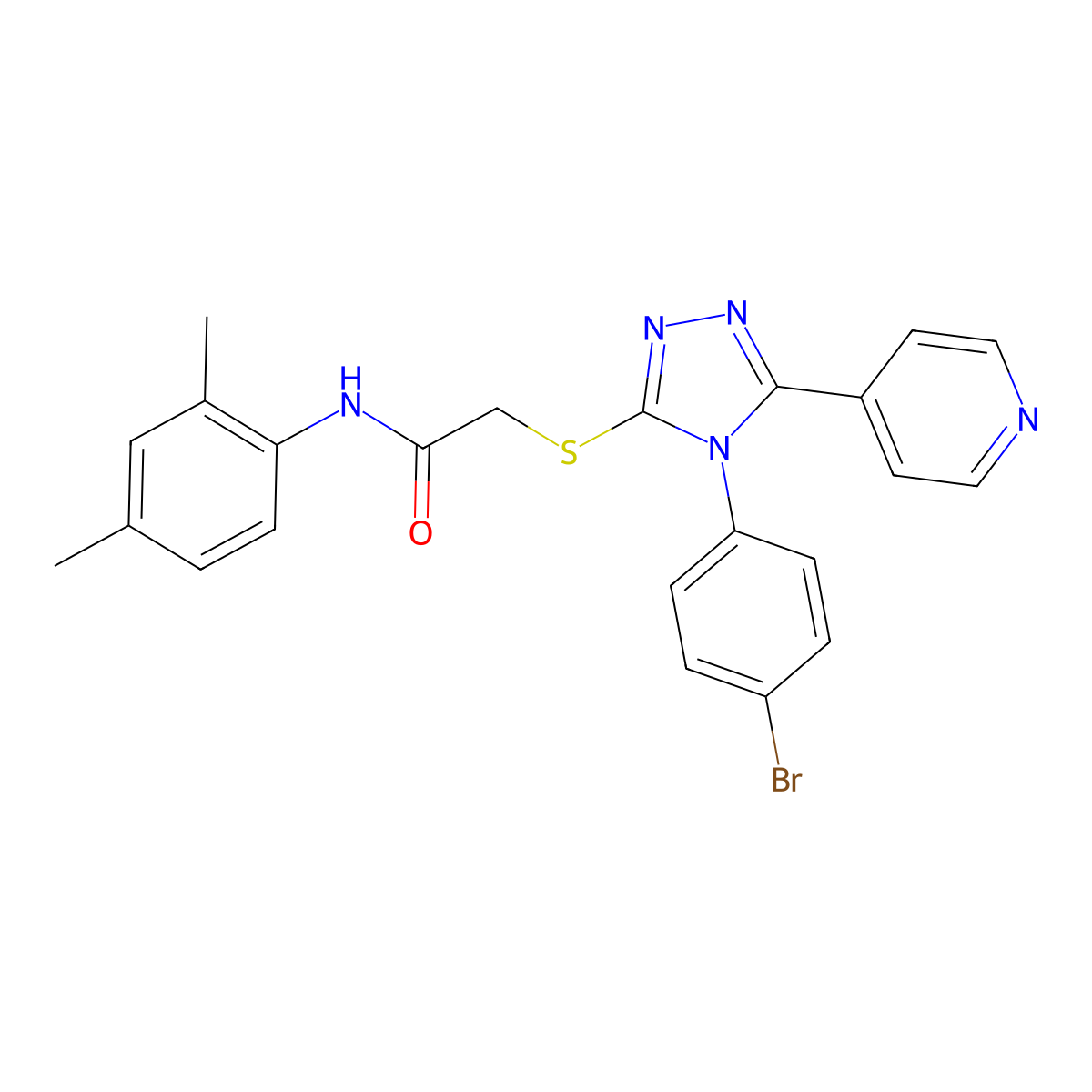 2-{[4-(4-bromophenyl)-5-(pyridin-4-yl)-4H-1,2,4-triazol-3-yl]sulfanyl}-N-(2,4-dimethylphenyl)acetamide molecular structure, CAS 499125-60-9
