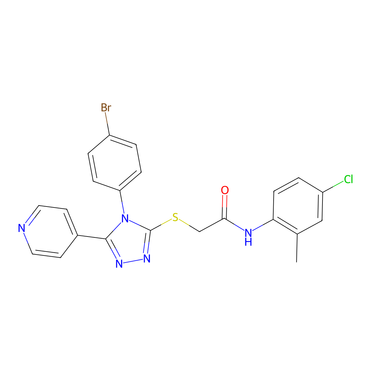 2-{[4-(4-bromophenyl)-5-(pyridin-4-yl)-4H-1,2,4-triazol-3-yl]sulfanyl}-N-(4-chloro-2-methylphenyl)acetamide molecular structure, CAS 499125-61-0