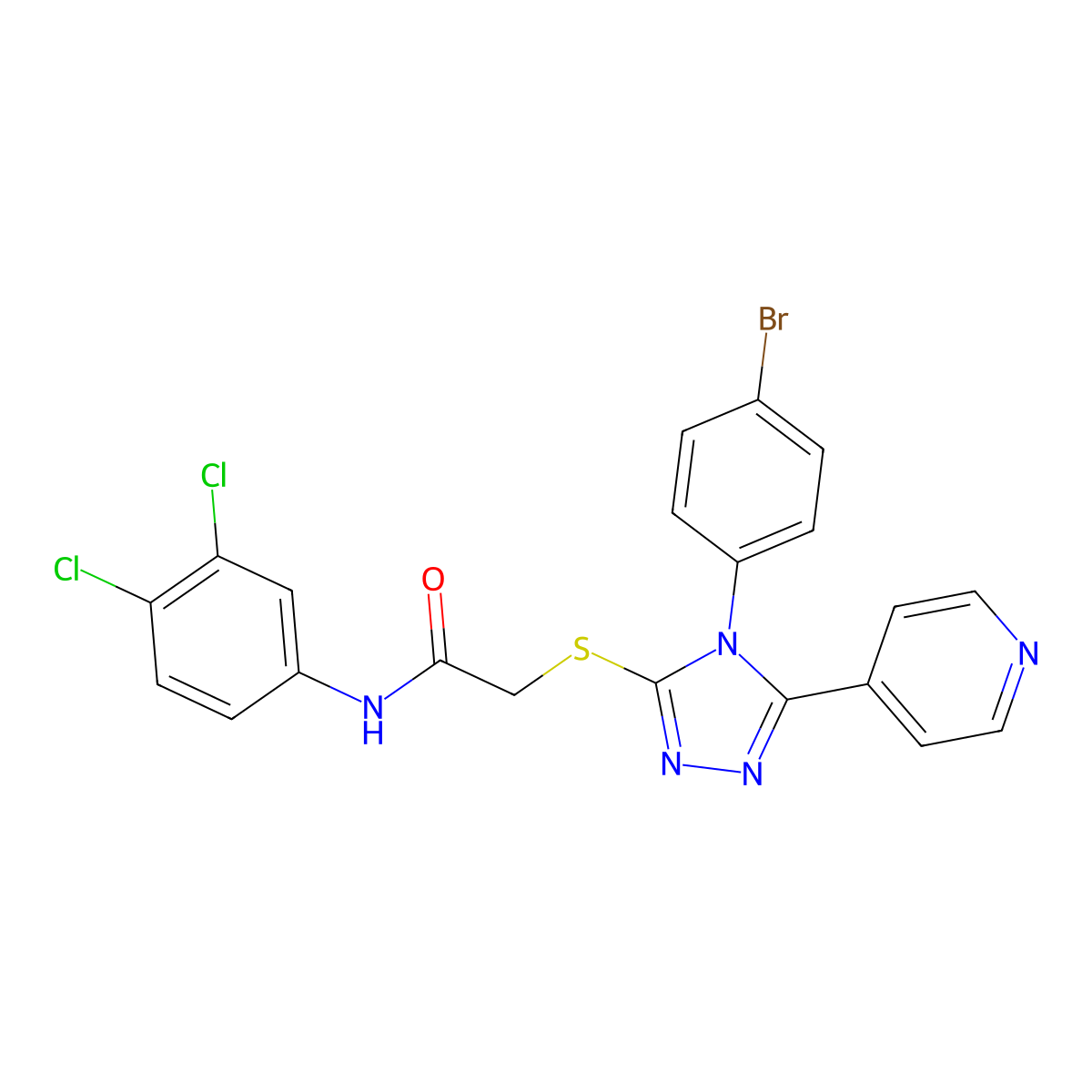 2-{[4-(4-bromophenyl)-5-(pyridin-4-yl)-4H-1,2,4-triazol-3-yl]sulfanyl}-N-(3,4-dichlorophenyl)acetamide molecular structure, CAS 499125-62-1