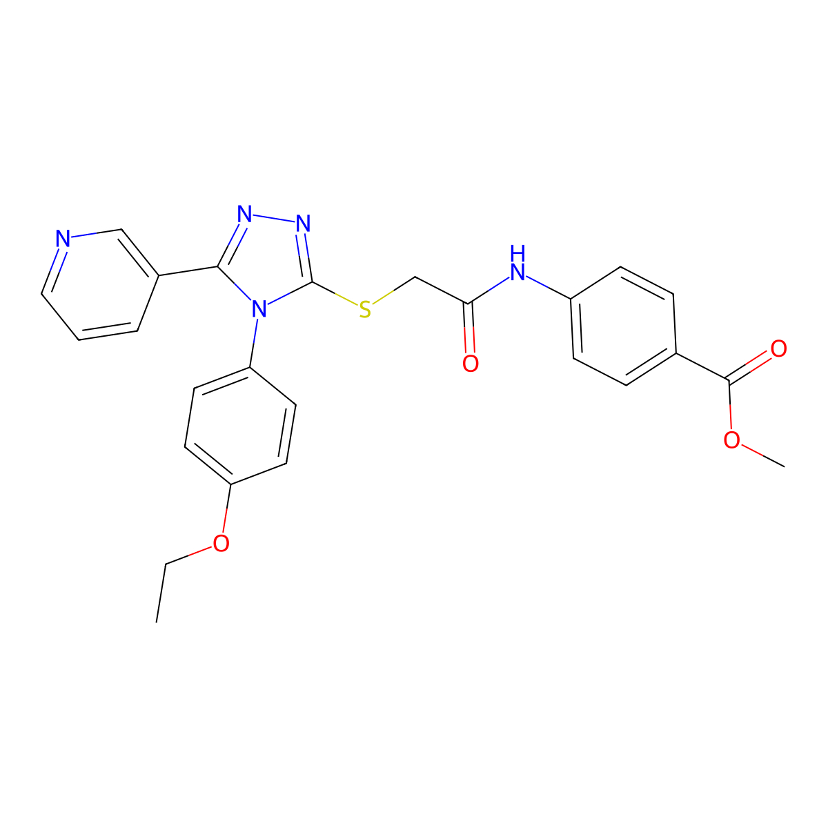 methyl 4-[({[4-(4-ethoxyphenyl)-5-(pyridin-3-yl)-4H-1,2,4-triazol-3-yl]sulfanyl}acetyl)amino]benzoate molecular structure, CAS 499125-68-7