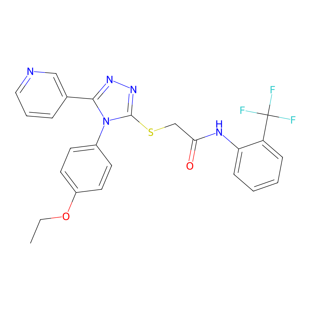 2-{[4-(4-ethoxyphenyl)-5-(pyridin-3-yl)-4H-1,2,4-triazol-3-yl]sulfanyl}-N-[2-(trifluoromethyl)phenyl]acetamide molecular structure, CAS 499125-69-8