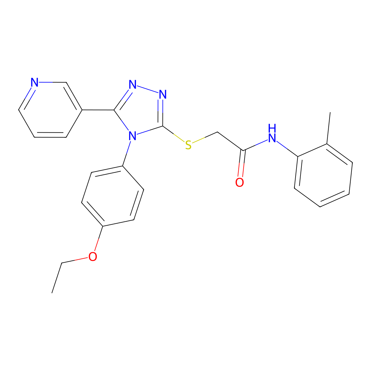 2-{[4-(4-ethoxyphenyl)-5-(pyridin-3-yl)-4H-1,2,4-triazol-3-yl]sulfanyl}-N-(2-methylphenyl)acetamide molecular structure, CAS 499125-77-8