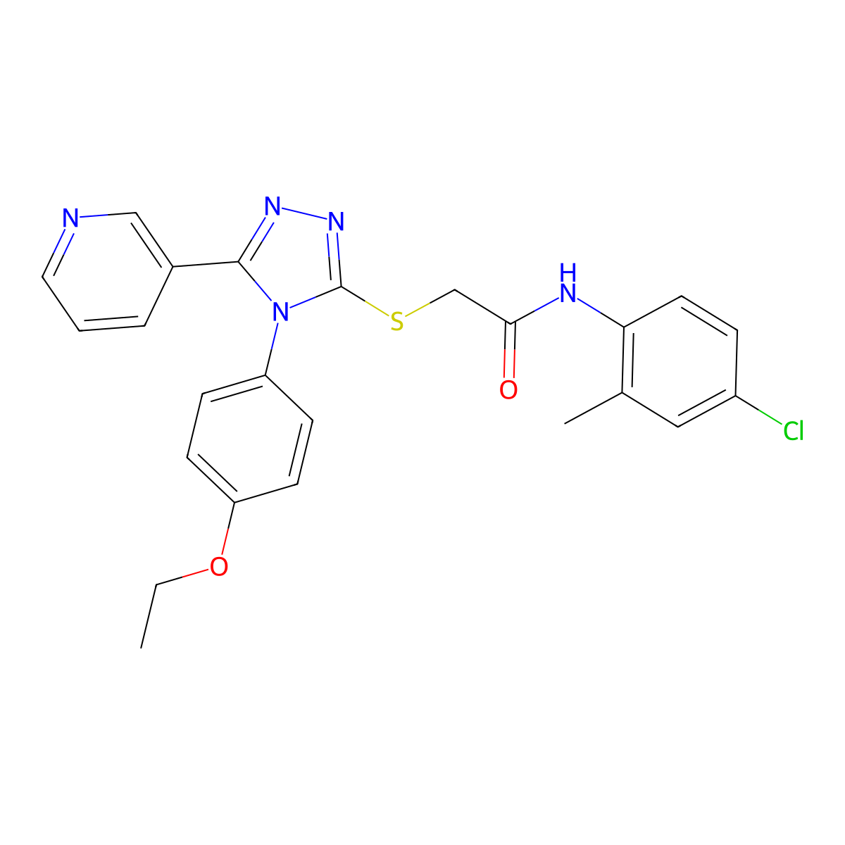 N-(4-chloro-2-methylphenyl)-2-{[4-(4-ethoxyphenyl)-5-(pyridin-3-yl)-4H-1,2,4-triazol-3-yl]sulfanyl}acetamide molecular structure, CAS 499125-78-9