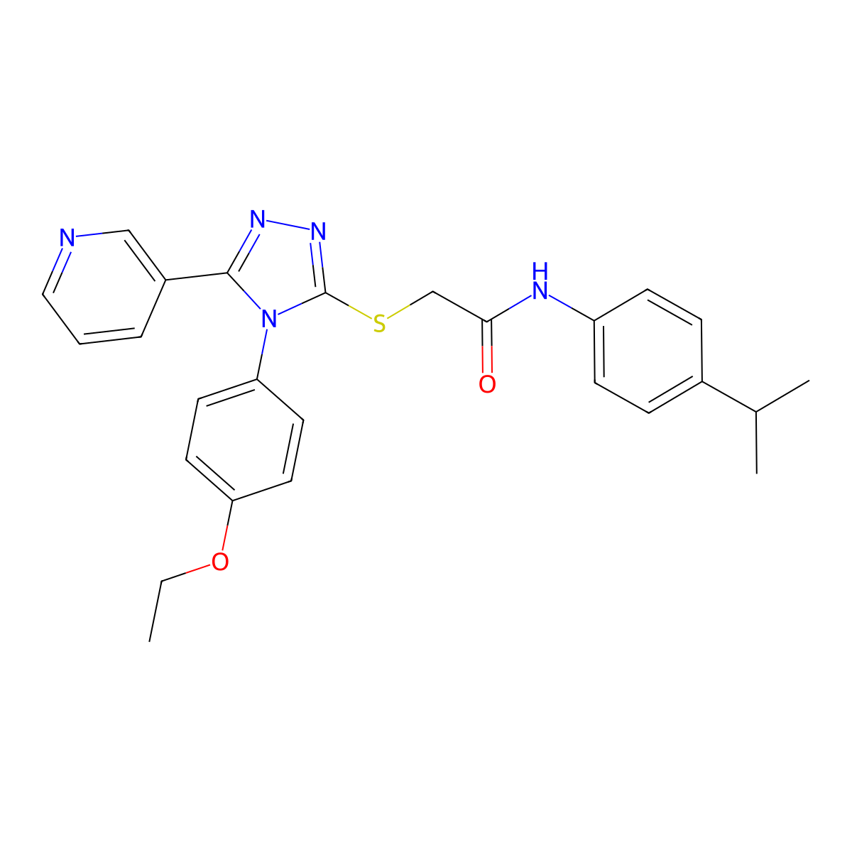 2-{[4-(4-ethoxyphenyl)-5-(pyridin-3-yl)-4H-1,2,4-triazol-3-yl]sulfanyl}-N-[4-(propan-2-yl)phenyl]acetamide molecular structure, CAS 499125-80-3