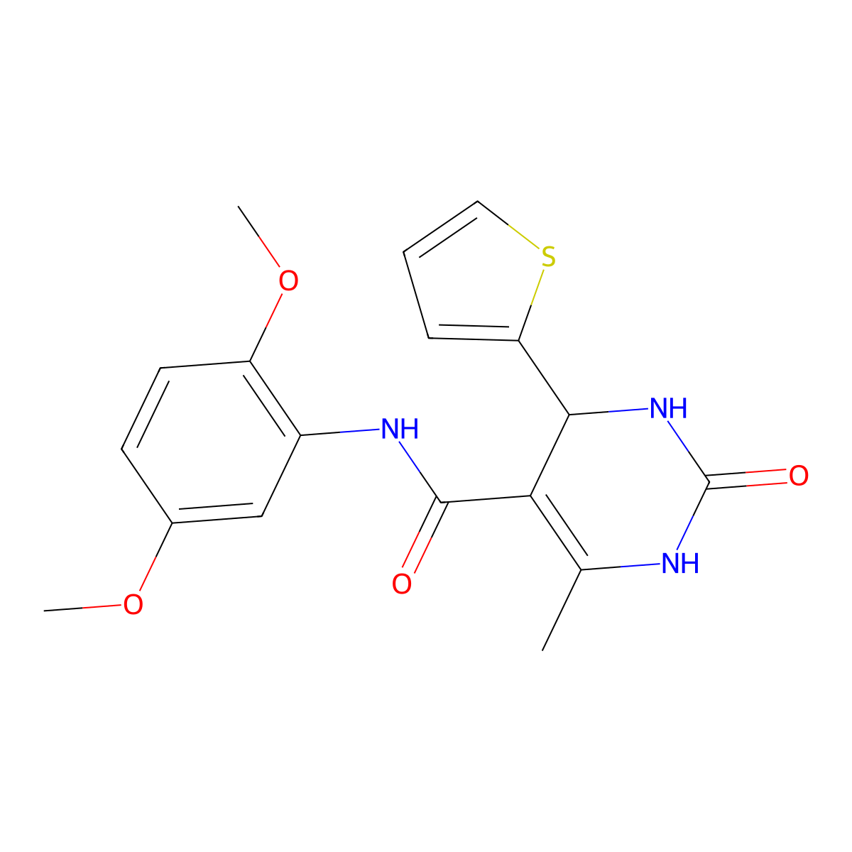 N-(2,5-dimethoxyphenyl)-6-methyl-2-oxo-4-thiophen-2-yl-3,4-dihydro-1H-pyrimidine-5-carboxamide molecular structure, CAS 499133-84-5