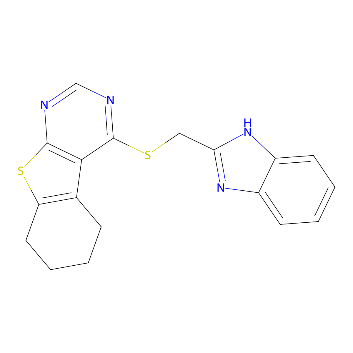 4-(1H-benzimidazol-2-ylmethylsulfanyl)-5,6,7,8-tetrahydro-[1]benzothiolo[2,3-d]pyrimidine molecular structure, CAS 499133-86-7