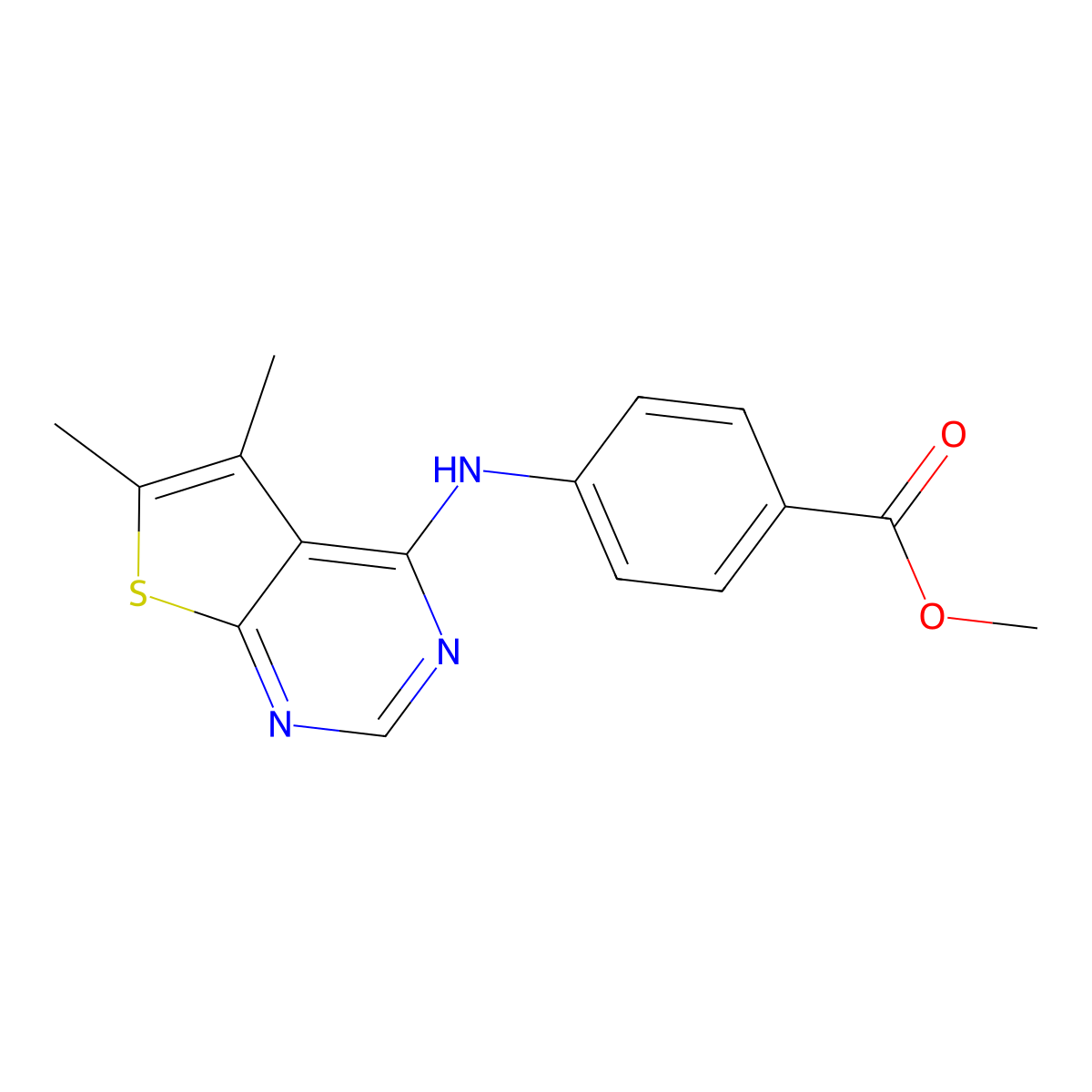 Methyl 4-[(5,6-dimethylthieno[2,3-d]pyrimidin-4-yl)amino]benzoate molecular structure, CAS 499134-08-6
