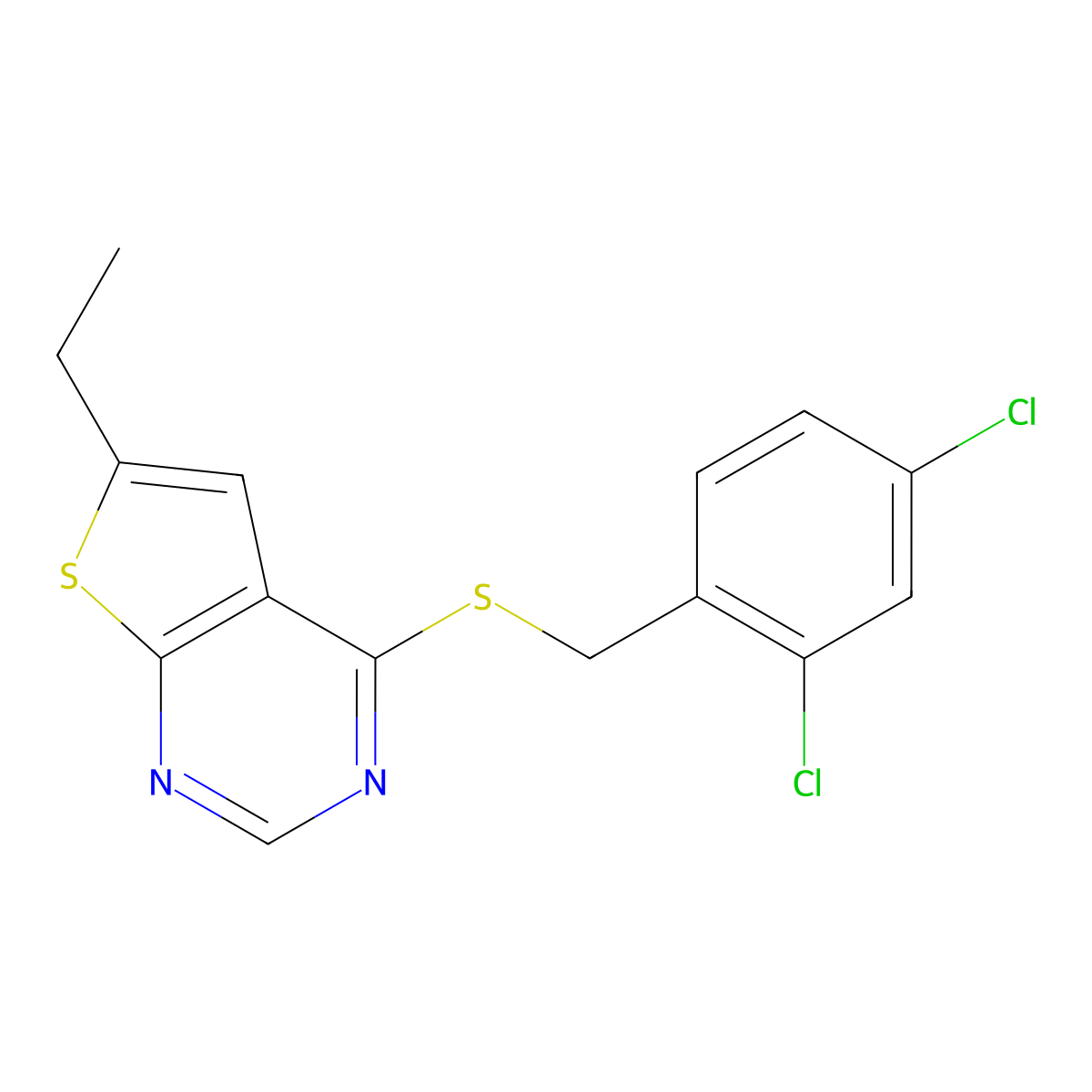 4-[(2,4-Dichlorobenzyl)sulfanyl]-6-ethylthieno[2,3-d]pyrimidine molecular structure, CAS 499134-10-0