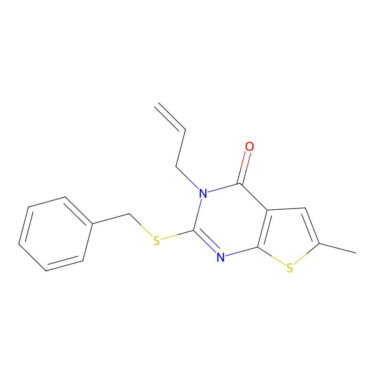 3-allyl-2-(benzylsulfanyl)-6-methylthieno[2,3-d]pyrimidin-4(3H)-one molecular structure, CAS 499134-22-4
