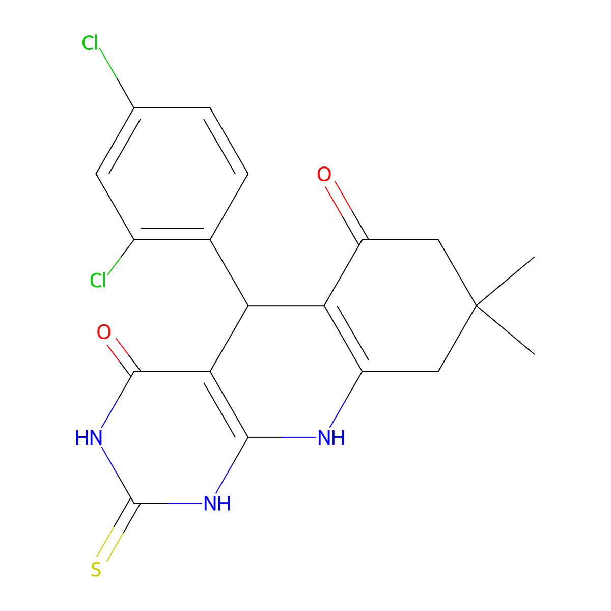 5-(2,4-dichlorophenyl)-8,8-dimethyl-2-thioxo-2,3,5,8,9,10-hexahydropyrimido[4,5-b]quinoline-4,6(1H,7H)-dione molecular structure, CAS 499140-74-8