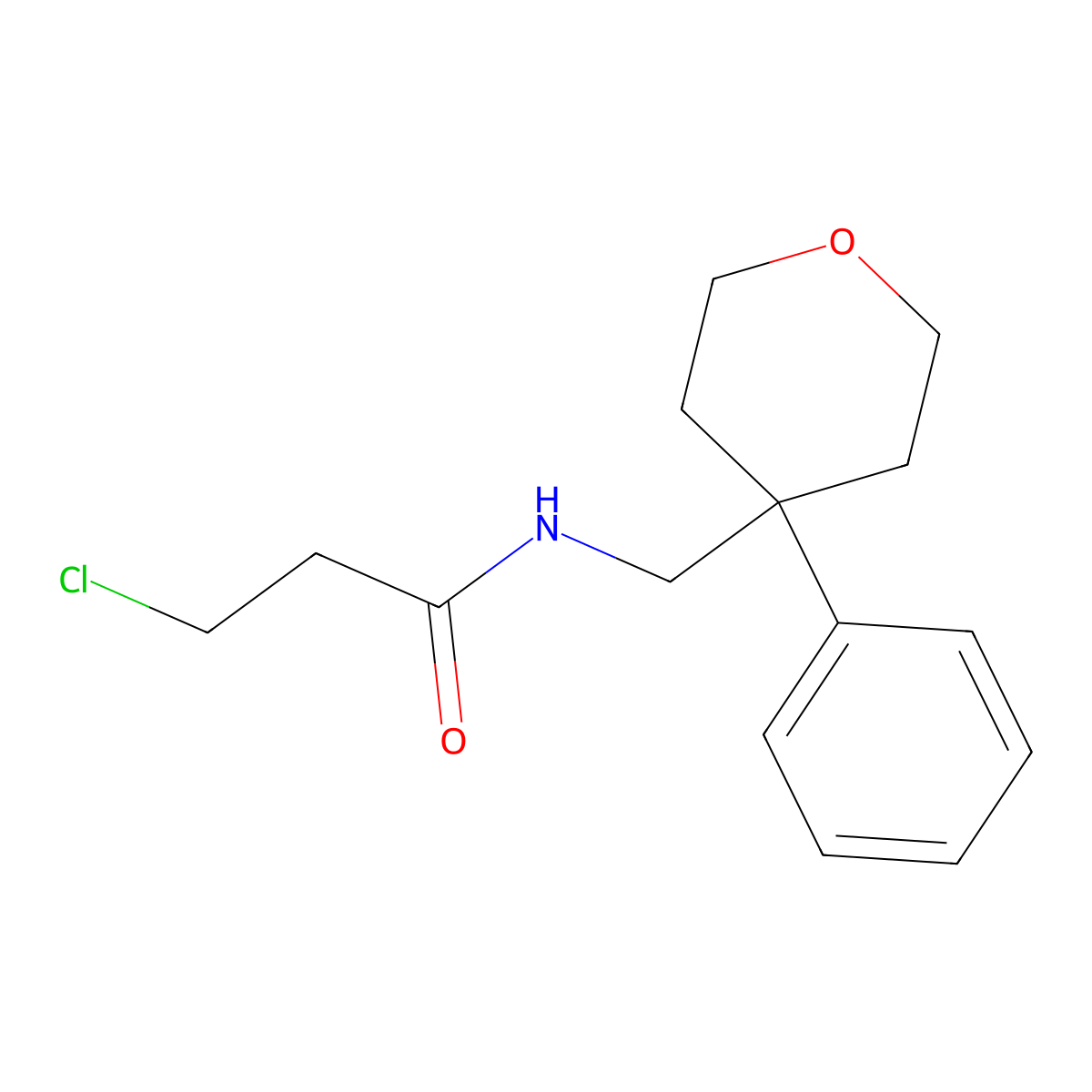 3-chloro-N-[(4-phenyltetrahydro-2H-pyran-4-yl)methyl]propanamide molecular structure, CAS 499141-73-0
