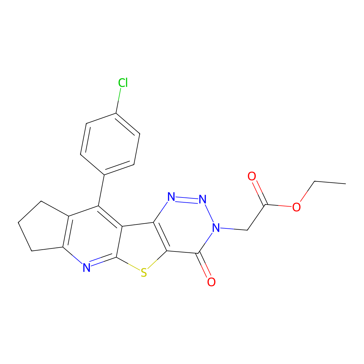 ethyl [10-(4-chlorophenyl)-4-oxo-4,7,8,9-tetrahydro-3H-cyclopenta[5',6']pyrido[3',2':4,5]thieno[3,2-d][1,2,3]triazin-3-yl]acetate molecular structure, CAS 499142-34-6