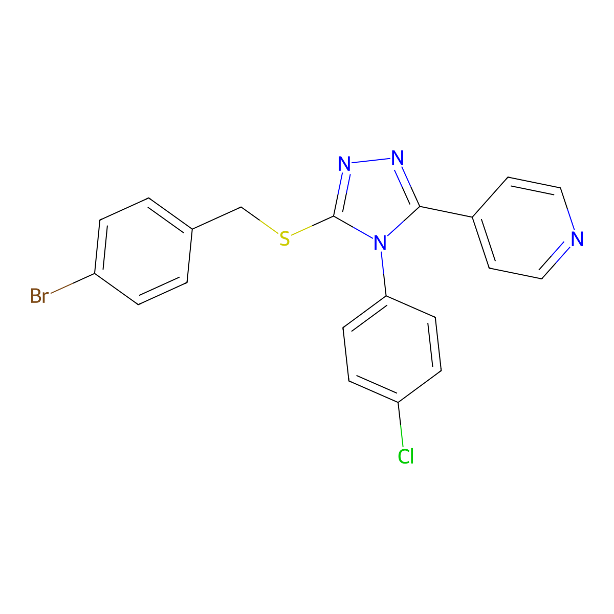 4-(5-{[(4-bromophenyl)methyl]sulfanyl}-4-(4-chlorophenyl)-4H-1,2,4-triazol-3-yl)pyridine molecular structure, CAS 499182-73-9