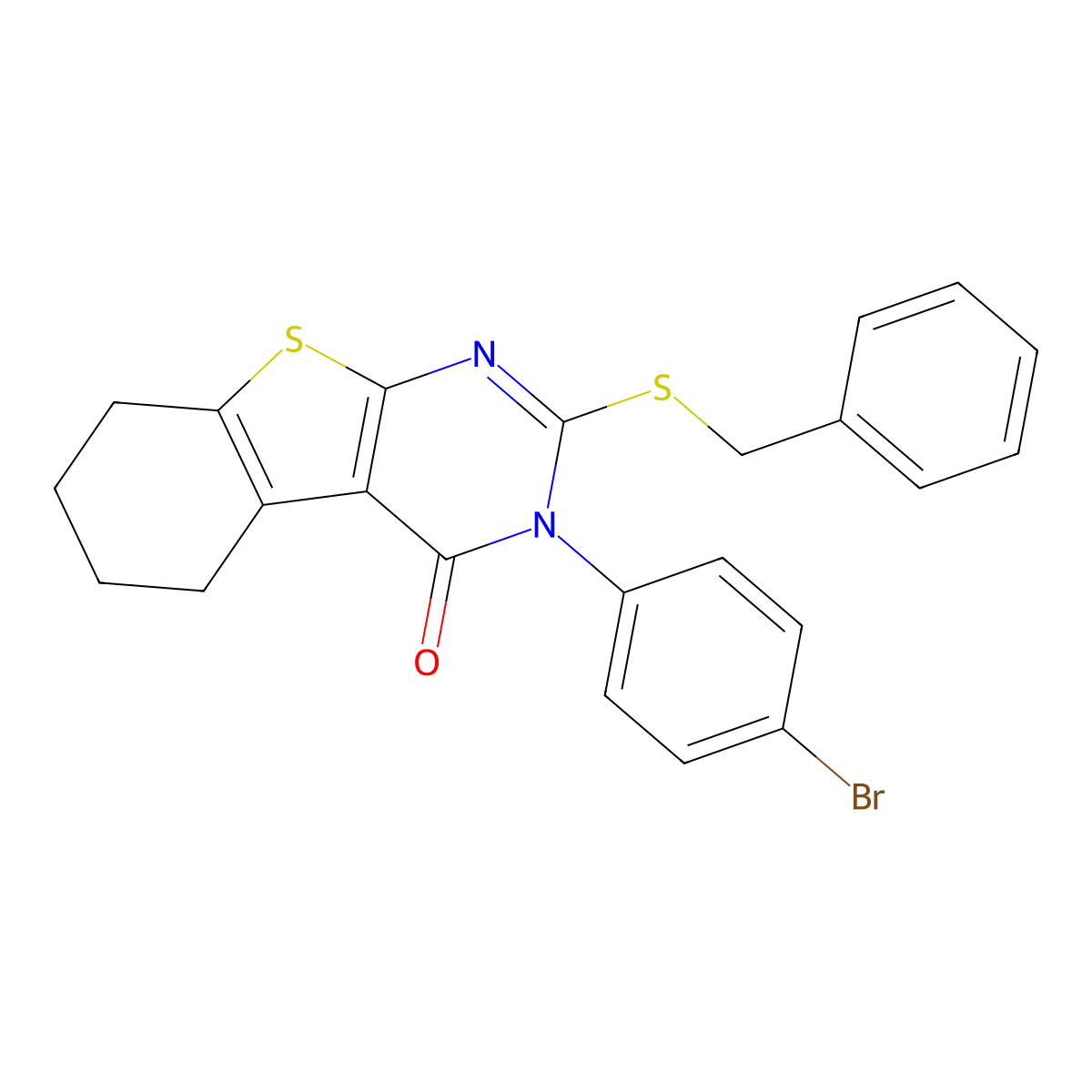 2-(benzylsulfanyl)-3-(4-bromophenyl)-5,6,7,8-tetrahydro[1]benzothieno[2,3-d]pyrimidin-4(3H)-one molecular structure, CAS 499182-75-1