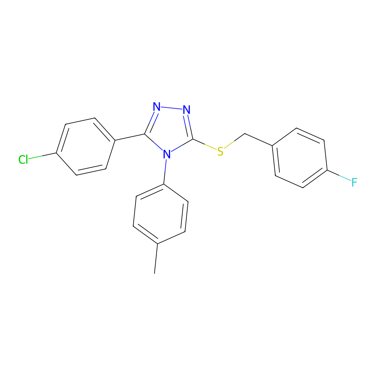3-(4-chlorophenyl)-5-[(4-fluorobenzyl)sulfanyl]-4-(4-methylphenyl)-4H-1,2,4-triazole molecular structure, CAS 499182-76-2