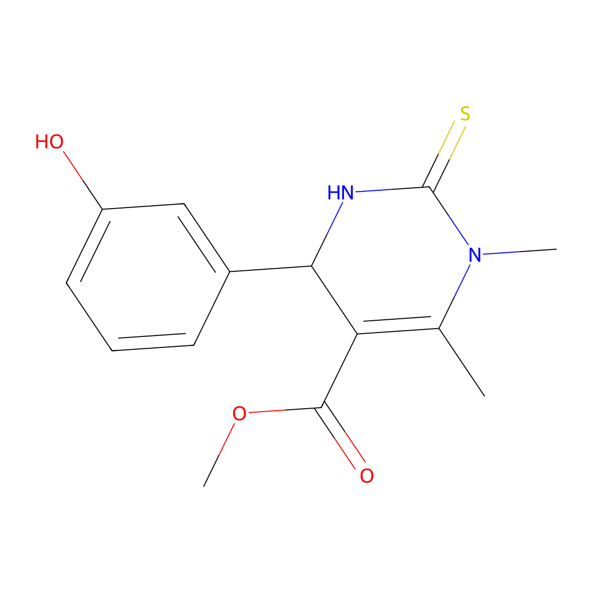 Methyl 4-(3-hydroxyphenyl)-1,6-dimethyl-2-thioxo-1,2,3,4-tetrahydro-5-pyrimidinecarboxylate molecular structure, CAS 499184-03-1