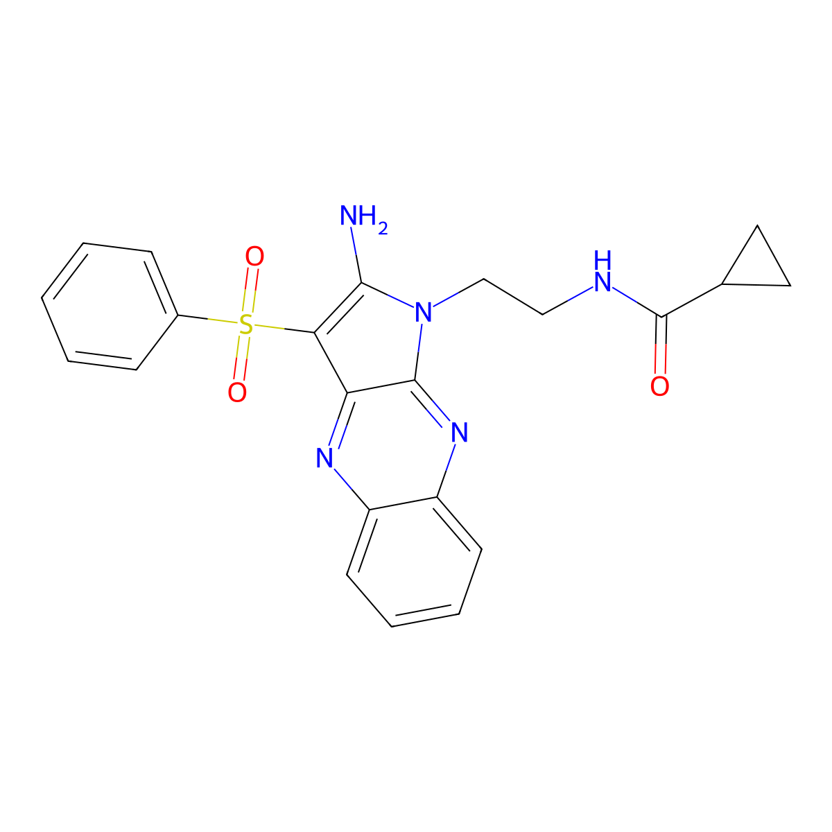 N-{2-[2-amino-3-(phenylsulfonyl)-1H-pyrrolo[2,3-b]quinoxalin-1-yl]ethyl}cyclopropanecarboxamide molecular structure, CAS 499184-93-9