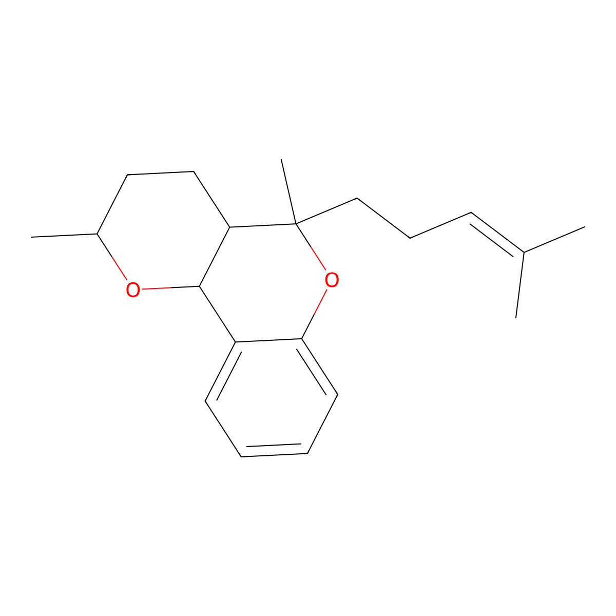 2,5-dimethyl-5-(4-methylpent-3-en-1-yl)-3,4,4a,10b-tetrahydro-2H,5H-pyrano[3,2-c]chromene molecular structure, CAS 499186-83-3