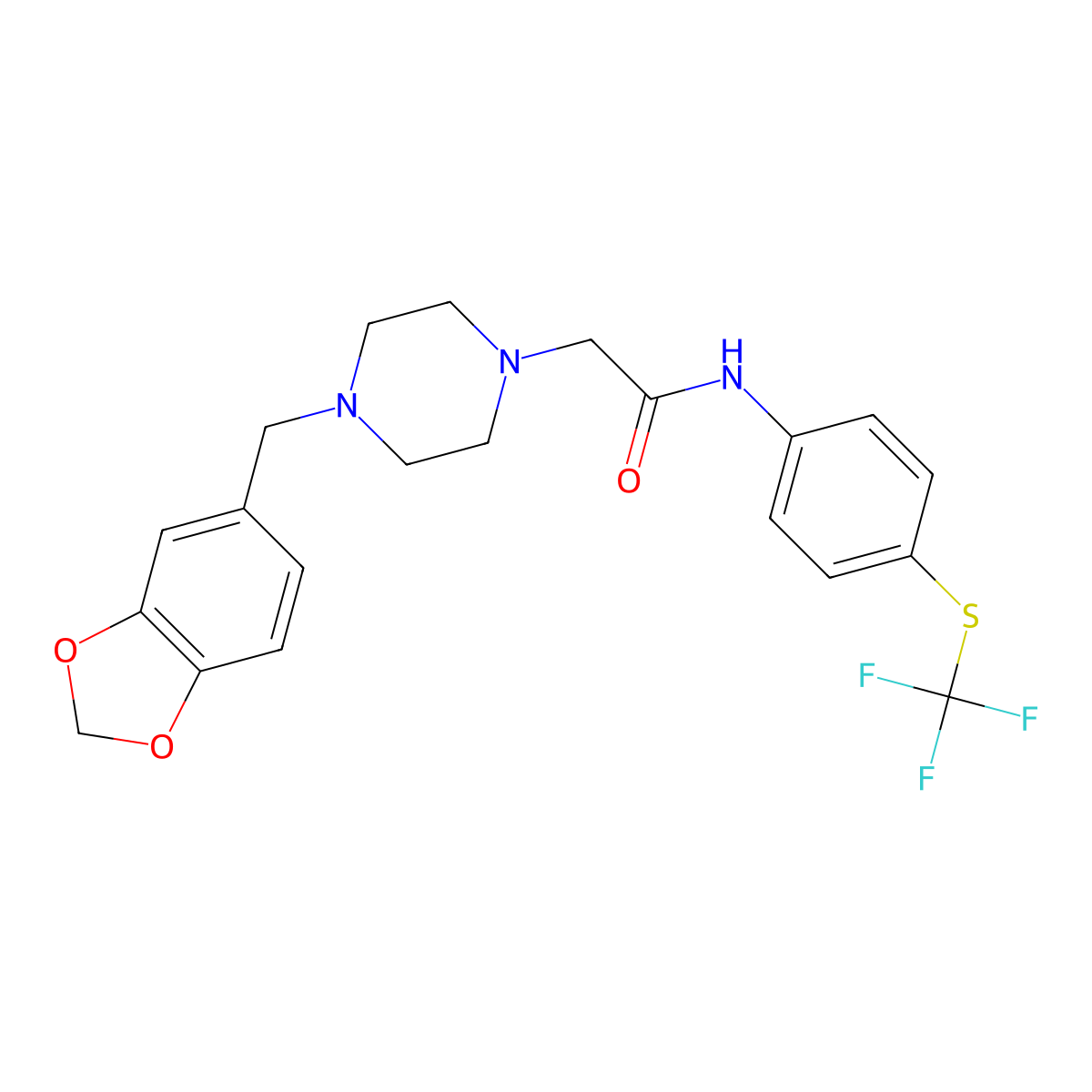 2-[4-(1,3-benzodioxol-5-ylmethyl)piperazin-1-yl]-N-[4-(trifluoromethylsulfanyl)phenyl]acetamide molecular structure, CAS 499197-53-4