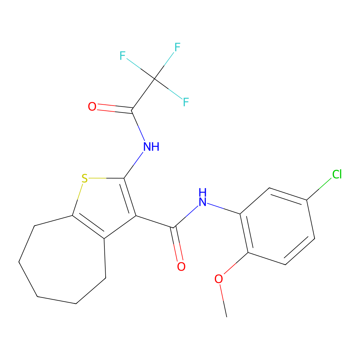 N-(5-chloro-2-methoxyphenyl)-2-[(trifluoroacetyl)amino]-5,6,7,8-tetrahydro-4H-cyclohepta[b]thiophene-3-carboxamide molecular structure, CAS 499198-19-5