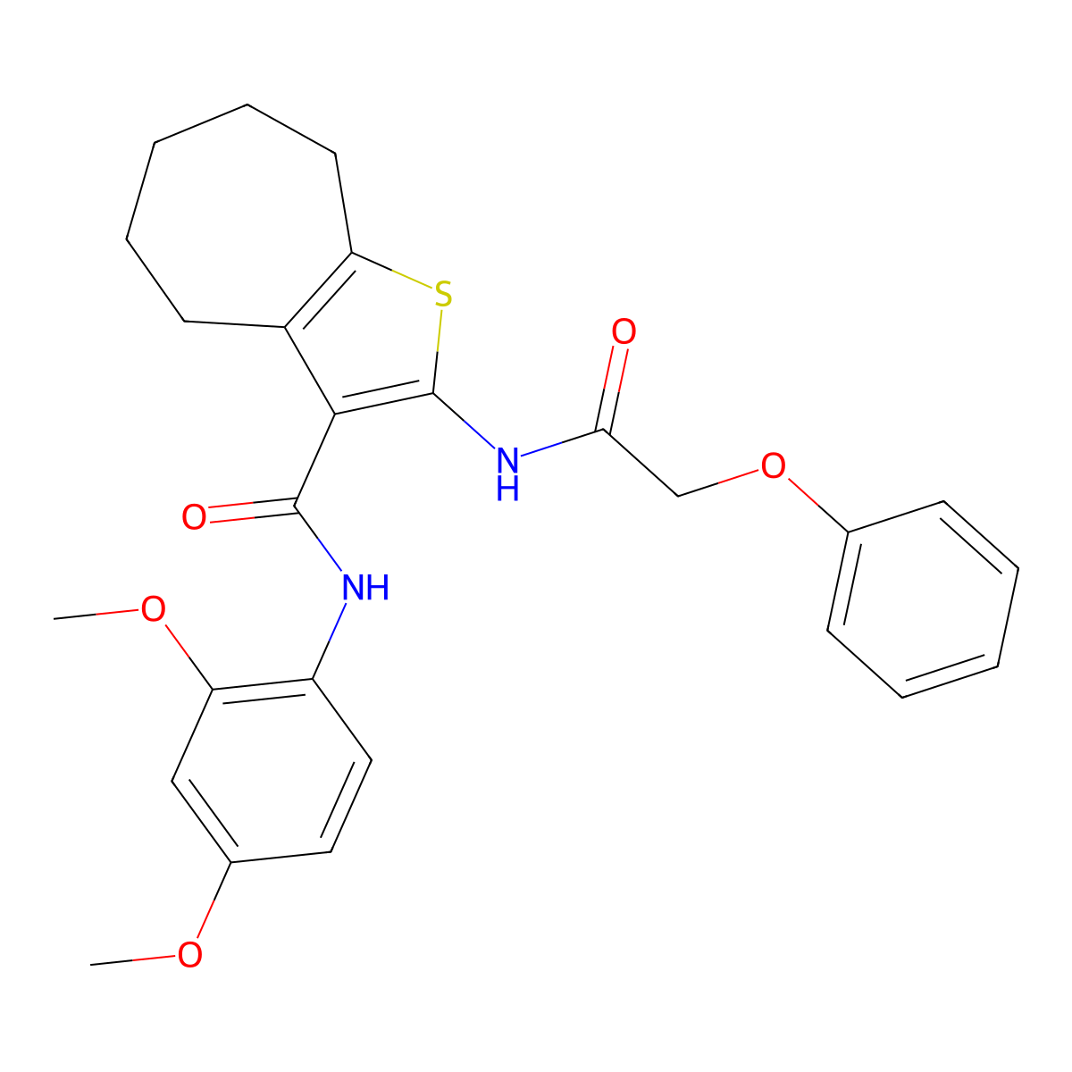 N-(2,4-dimethoxyphenyl)-2-[(phenoxyacetyl)amino]-5,6,7,8-tetrahydro-4H-cyclohepta[b]thiophene-3-carboxamide molecular structure, CAS 499198-23-1