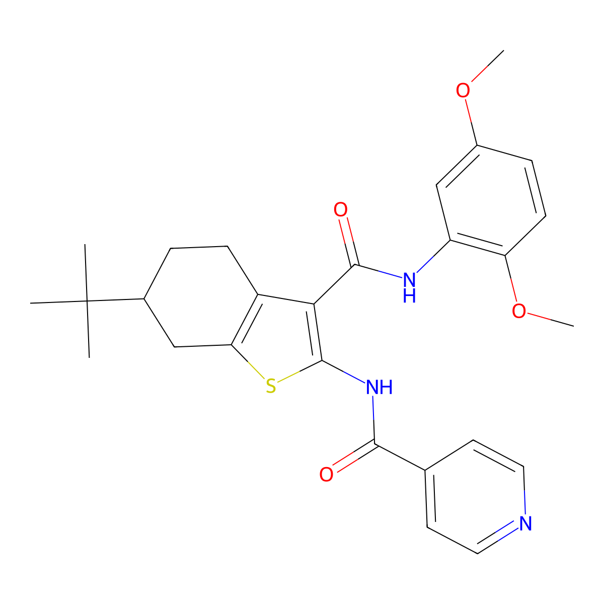N-[6-tert-butyl-3-[(2,5-dimethoxyphenyl)carbamoyl]-4,5,6,7-tetrahydro-1-benzothiophen-2-yl]pyridine-4-carboxamide molecular structure, CAS 499198-46-8