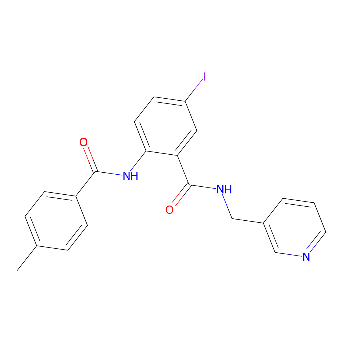 5-iodo-2-[(4-methylbenzoyl)amino]-N-(pyridin-3-ylmethyl)benzamide molecular structure, CAS 499198-75-3