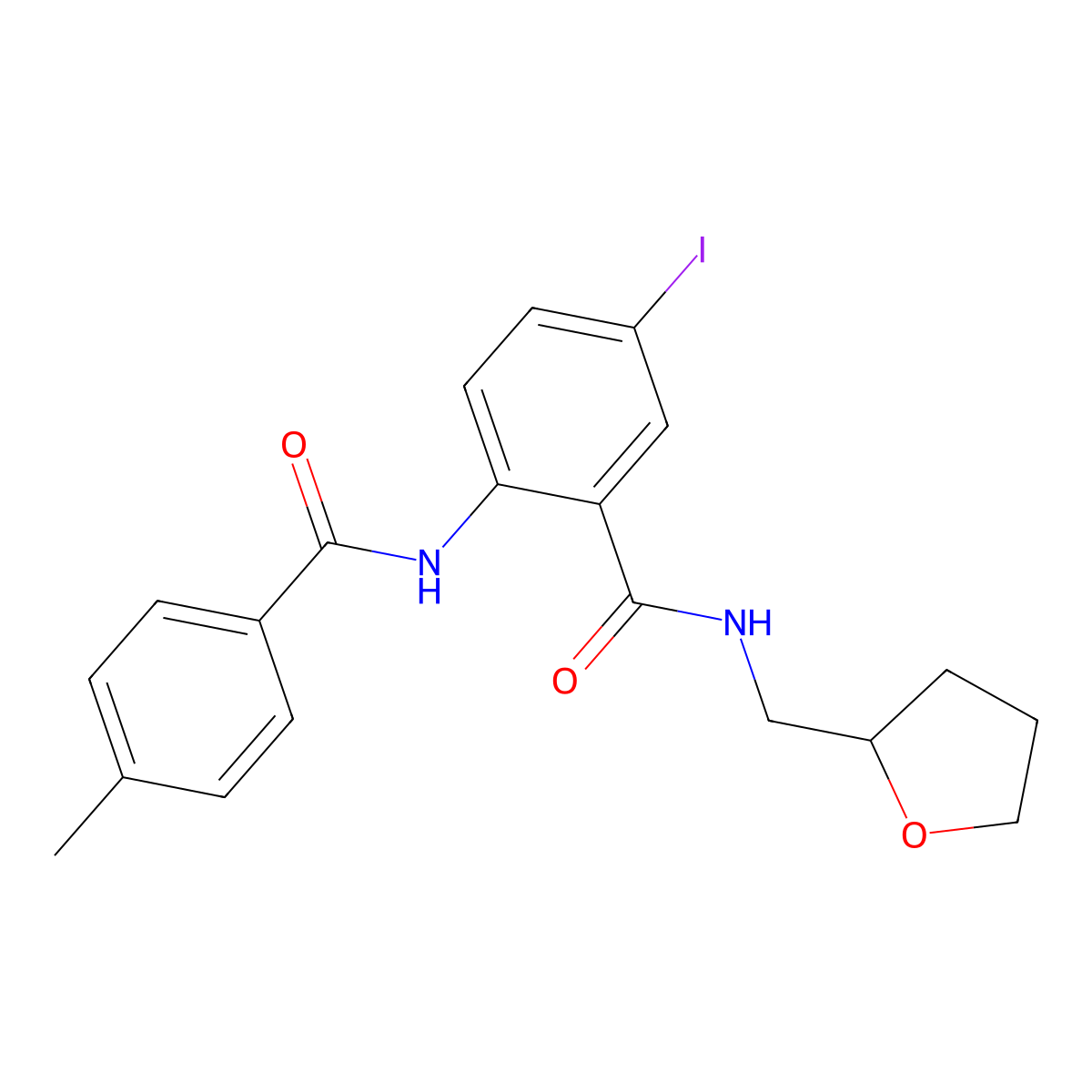 5-iodo-2-[(4-methylbenzoyl)amino]-N-(oxolan-2-ylmethyl)benzamide molecular structure, CAS 499198-76-4