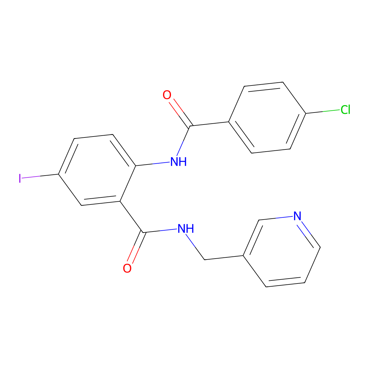 2-[(4-chlorobenzoyl)amino]-5-iodo-N-(pyridin-3-ylmethyl)benzamide molecular structure, CAS 499198-83-3