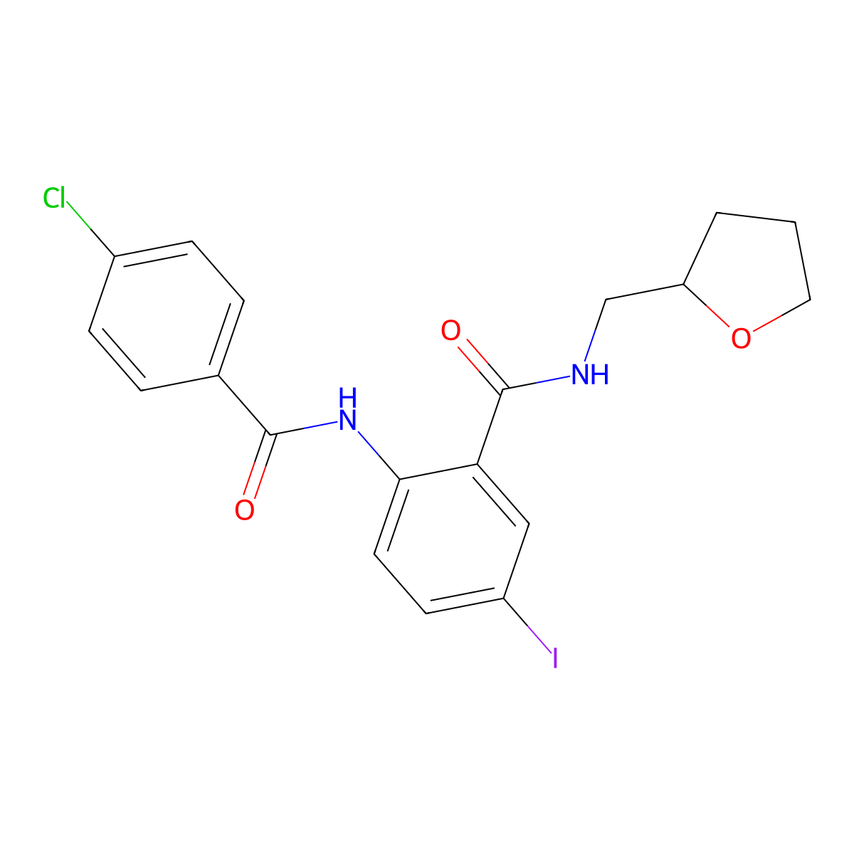 2-[(4-chlorobenzoyl)amino]-5-iodo-N-(tetrahydro-2-furanylmethyl)benzamide molecular structure, CAS 499198-84-4