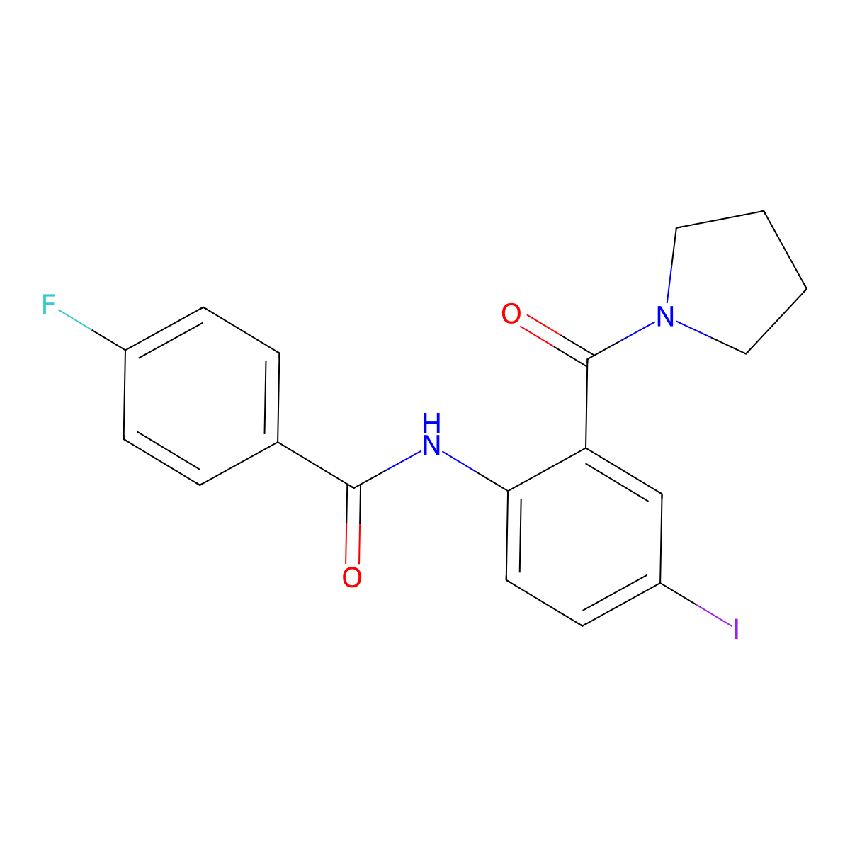 4-fluoro-N-[4-iodo-2-(pyrrolidine-1-carbonyl)phenyl]benzamide molecular structure, CAS 499198-86-6