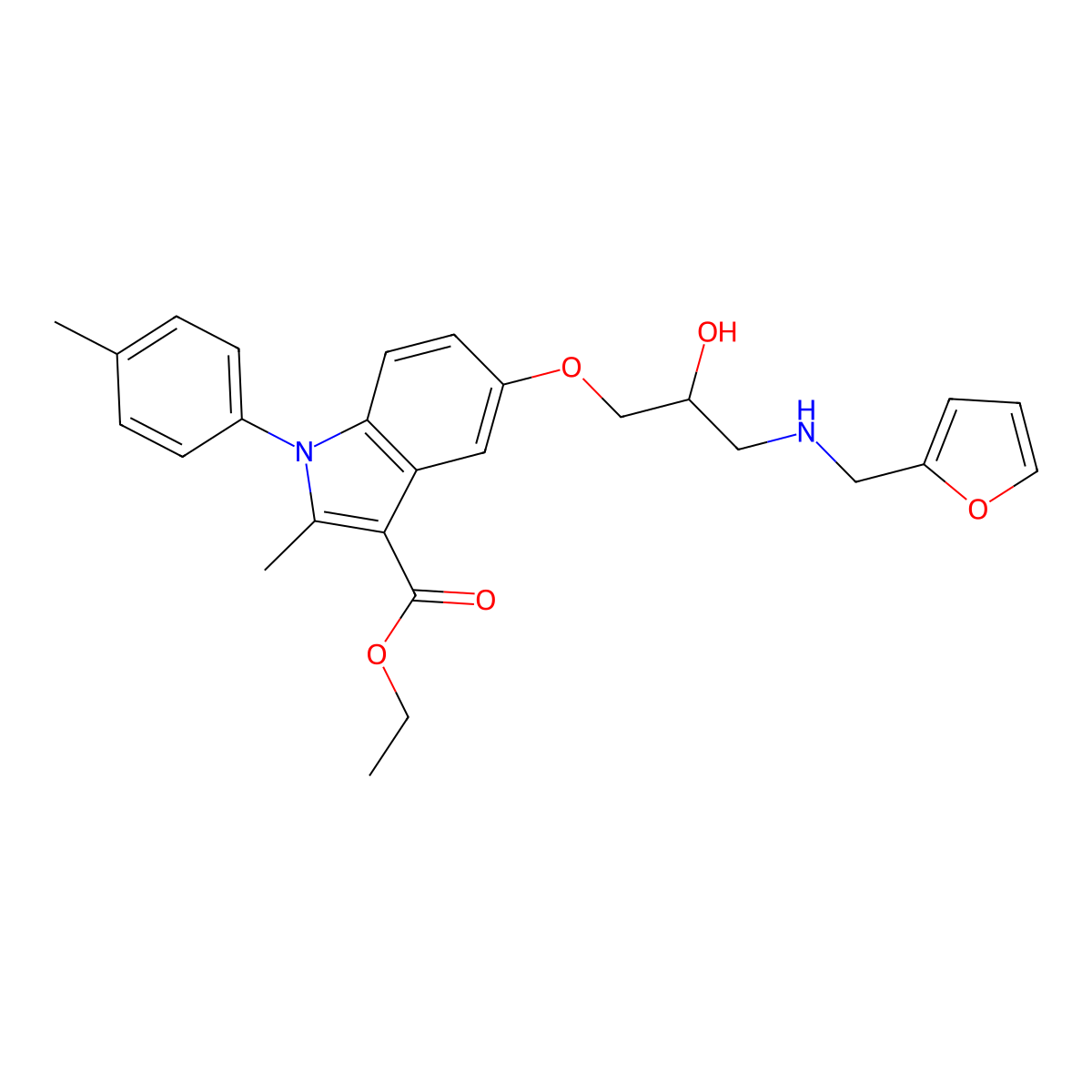 ethyl 5-(3-((furan-2-ylmethyl)amino)-2-hydroxypropoxy)-2-methyl-1-(p-tolyl)-1H-indole-3-carboxylate molecular structure, CAS 499198-91-3