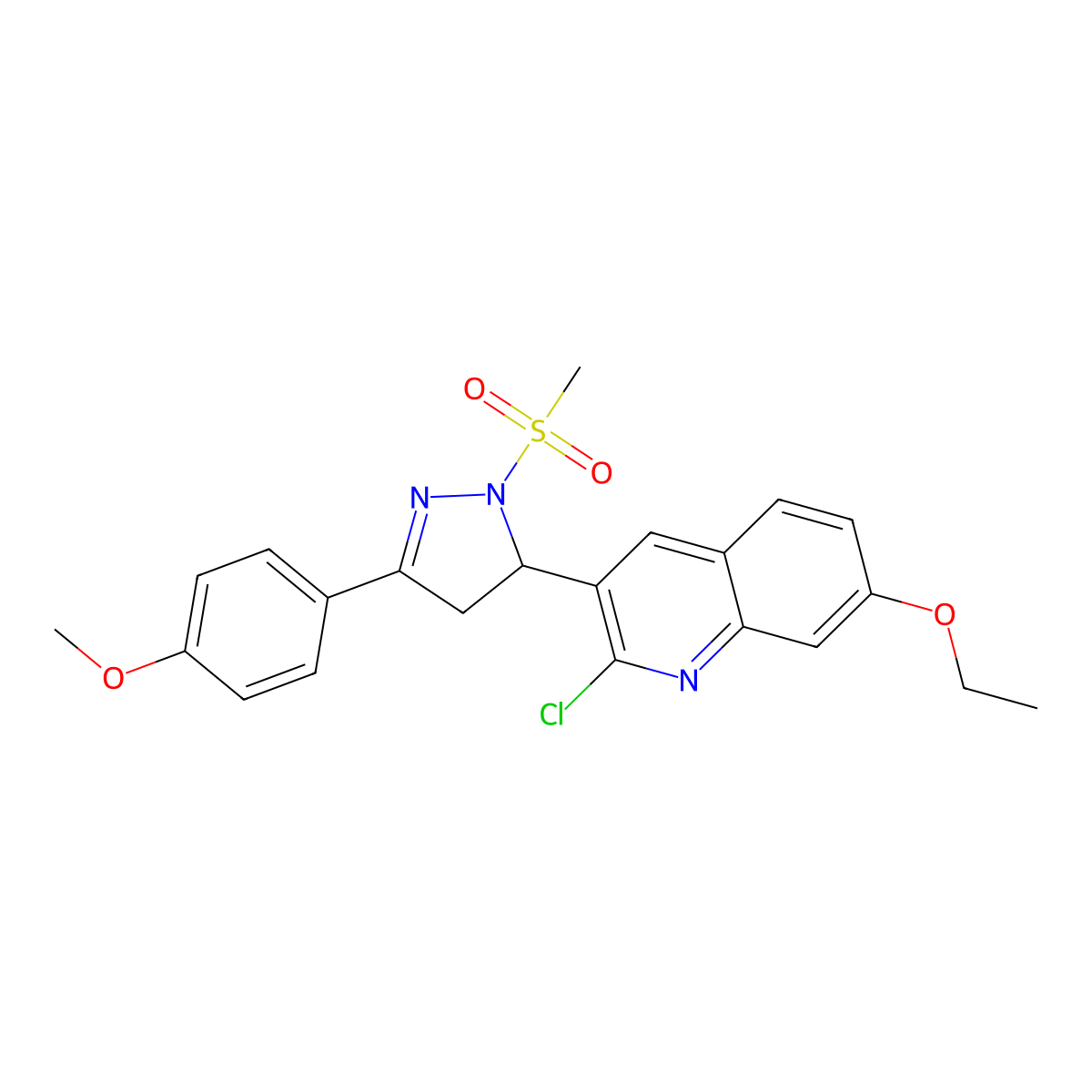 2-chloro-7-ethoxy-3-(3-(4-methoxyphenyl)-1-(methylsulfonyl)-4,5-dihydro-1H-pyrazol-5-yl)quinoline molecular structure, CAS 499208-84-3