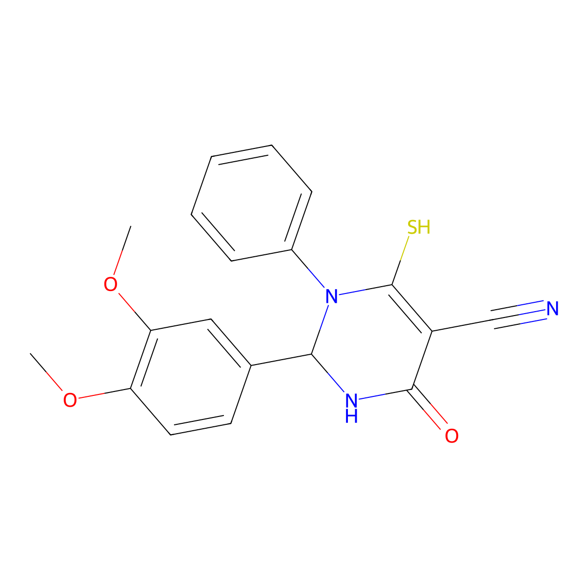 2-(3,4-Dimethoxyphenyl)-4-oxo-1-phenyl-6-sulfanyl-1,2,3,4-tetrahydropyrimidine-5-carbonitrile molecular structure, CAS 499208-90-1