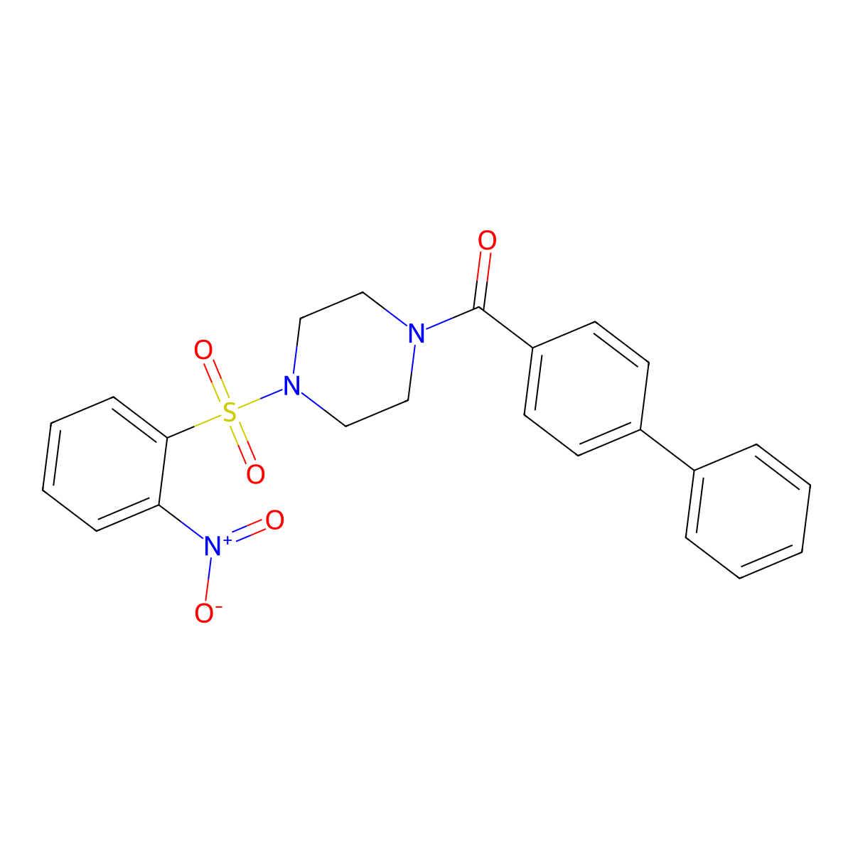 Biphenyl-4-yl{4-[(2-nitrophenyl)sulfonyl]piperazin-1-yl}methanone molecular structure, CAS 499209-25-5