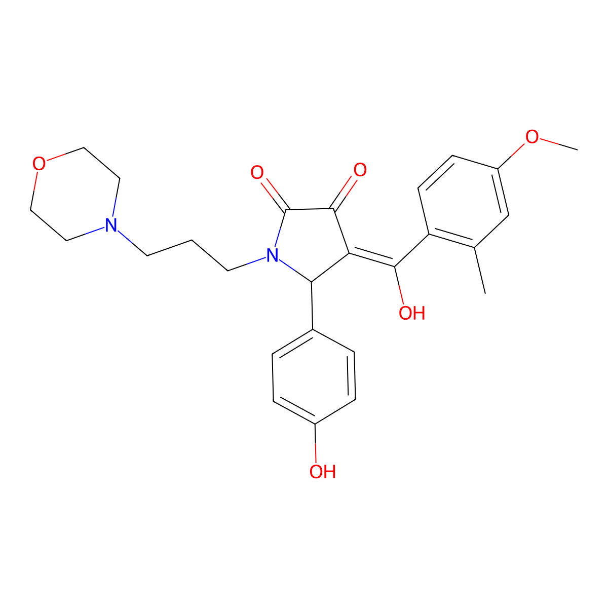 3-hydroxy-5-(4-hydroxyphenyl)-4-(4-methoxy-2-methylbenzoyl)-1-[3-(morpholin-4-yl)propyl]-2,5-dihydro-1H-pyrrol-2-one molecular structure, CAS 499209-42-6