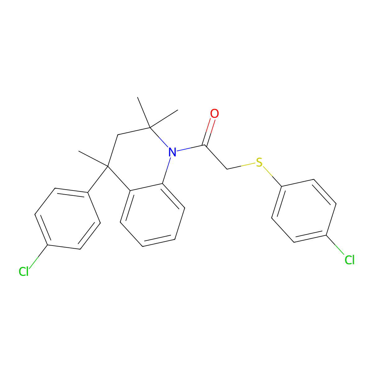2-[(4-chlorophenyl)sulfanyl]-1-[4-(4-chlorophenyl)-2,2,4-trimethyl-3,4-dihydroquinolin-1(2H)-yl]ethanone molecular structure, CAS 499209-55-1
