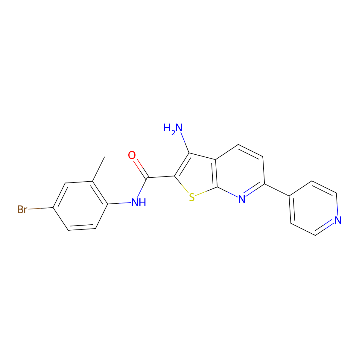 3-amino-N-(4-bromo-2-methylphenyl)-6-pyridin-4-ylthieno[2,3-b]pyridine-2-carboxamide molecular structure, CAS 499209-67-5