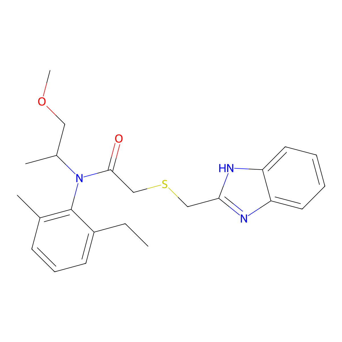 2-(((1H-benzo[d]imidazol-2-yl)methyl)thio)-N-(2-ethyl-6-methylphenyl)-N-(1-methoxypropan-2-yl)acetamide molecular structure, CAS 499210-24-1