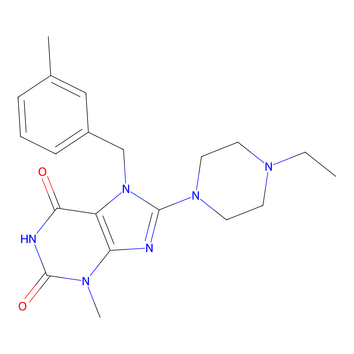 8-(4-ethylpiperazin-1-yl)-3-methyl-7-(3-methylbenzyl)-1H-purine-2,6(3H,7H)-dione molecular structure, CAS 499210-88-7