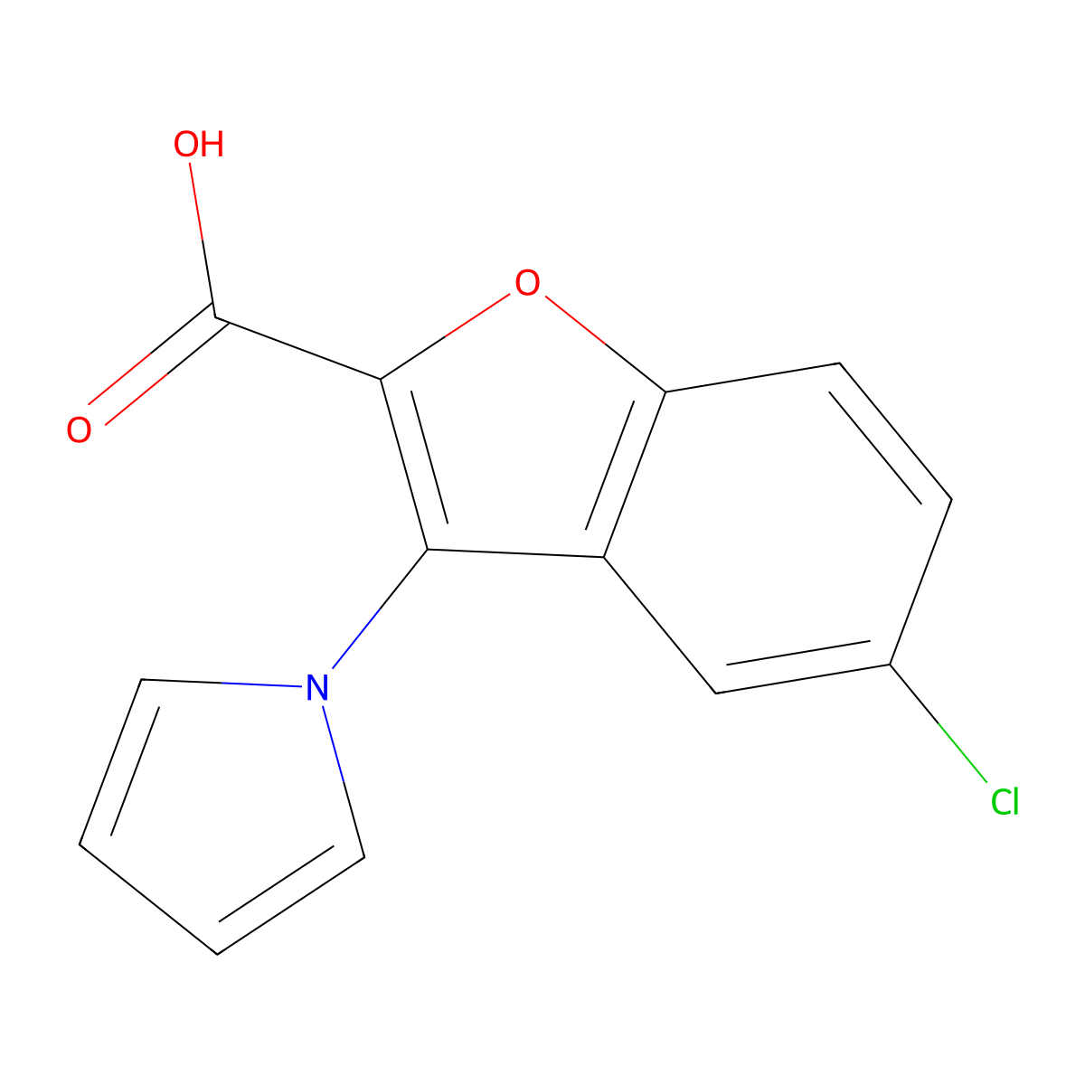 5-chloro-3-(1H-pyrrol-1-yl)-1-benzofuran-2-carboxylic acid molecular structure, CAS 499211-98-2