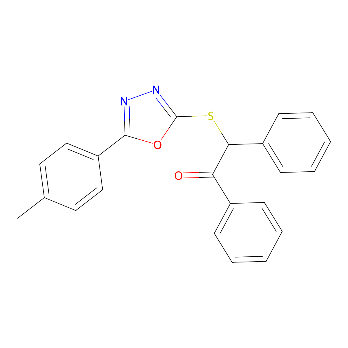 2-{[5-(4-Methylphenyl)-1,3,4-oxadiazol-2-yl]sulfanyl}-1,2-diphenylethanone molecular structure, CAS 499212-05-4