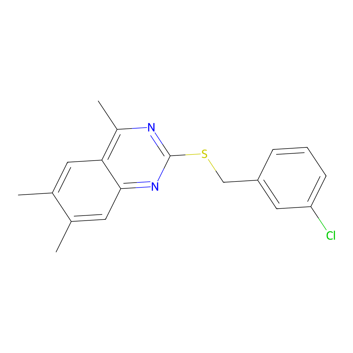 2-[(3-Chlorobenzyl)sulfanyl]-4,6,7-trimethylquinazoline molecular structure, CAS 499212-13-4