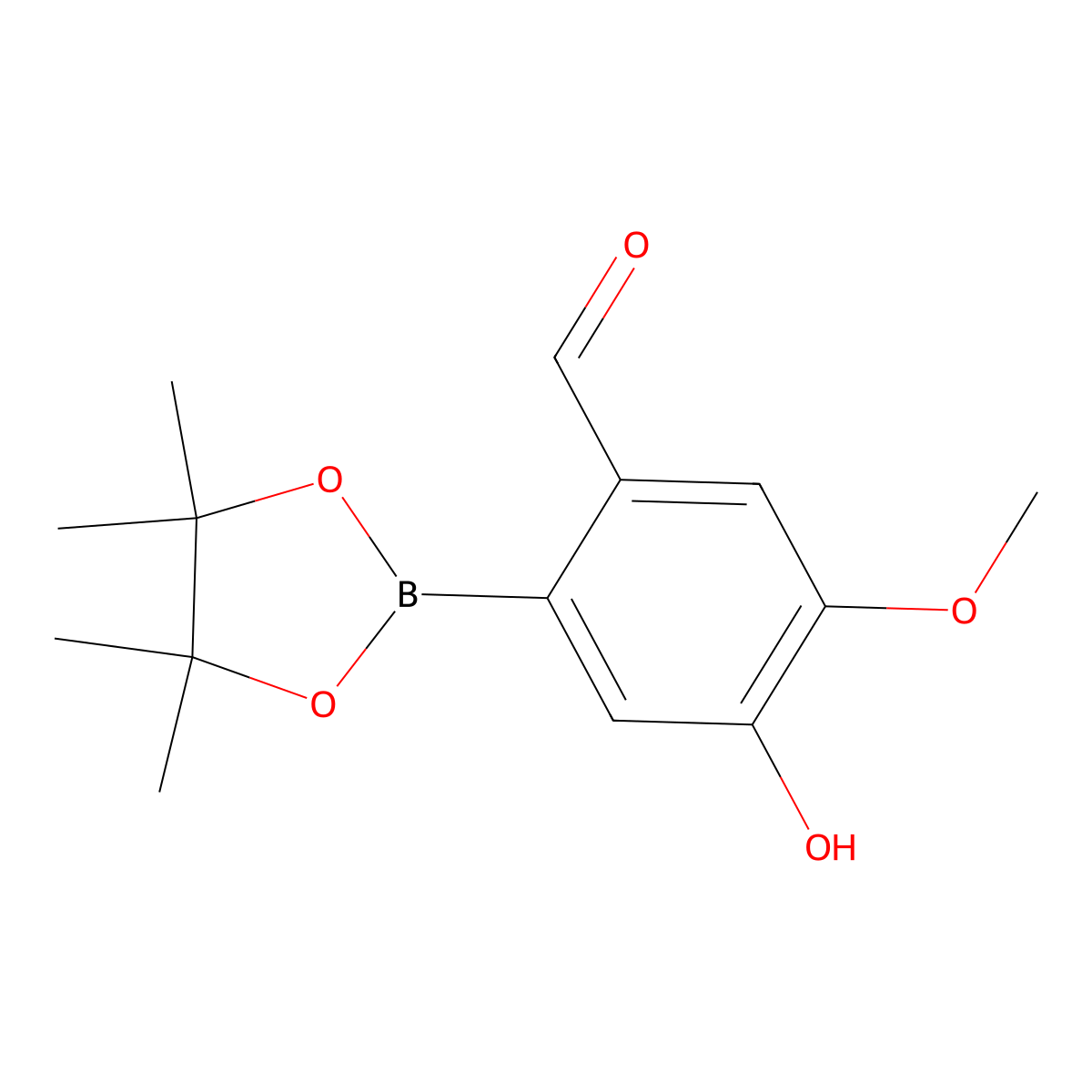 4-Hydroxy-5-methoxy-2-(4,4,5,5-tetramethyl-1,3,2-dioxaborolan-2-yl)benzaldehyde molecular structure, CAS 499217-06-0