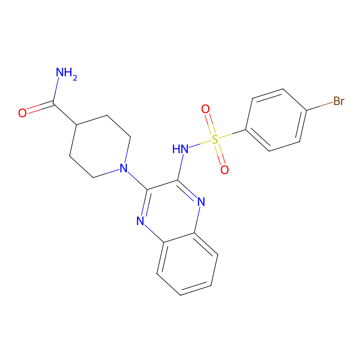 1-[3-(4-Bromobenzenesulfonamido)quinoxalin-2-yl]piperidine-4-carboxamide molecular structure, CAS 499227-40-6