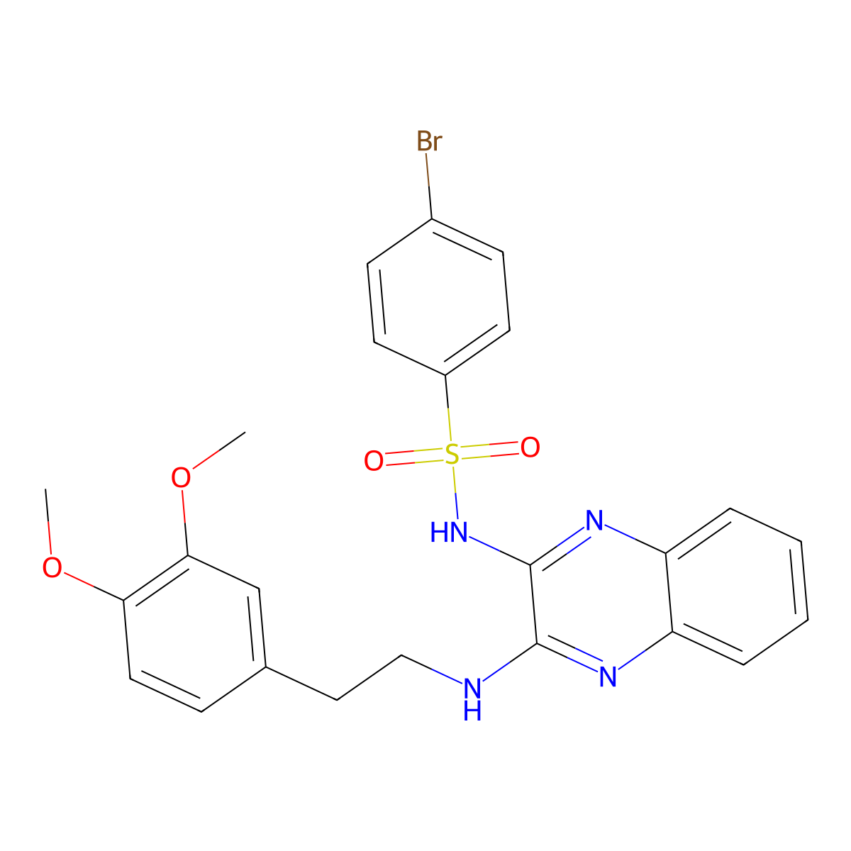 4-bromo-N-(3-{[2-(3,4-dimethoxyphenyl)ethyl]amino}quinoxalin-2-yl)benzene-1-sulfonamide molecular structure, CAS 499227-59-7