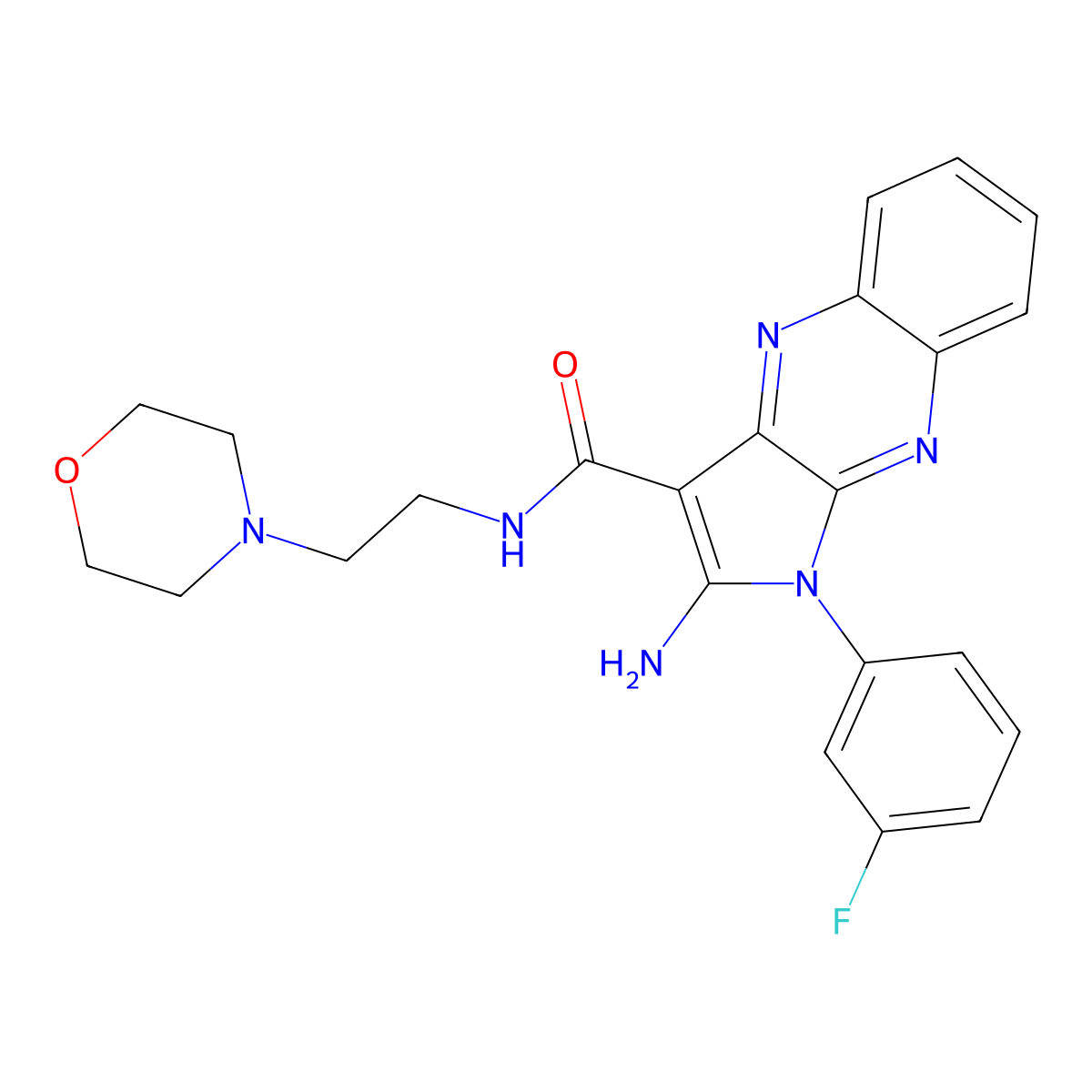 2-amino-1-(3-fluorophenyl)-N-[2-(morpholin-4-yl)ethyl]-1H-pyrrolo[2,3-b]quinoxaline-3-carboxamide molecular structure, CAS 499229-23-1