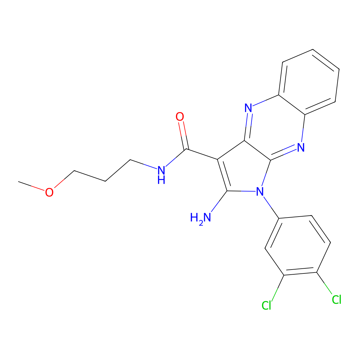 2-amino-1-(3,4-dichlorophenyl)-N-(3-methoxypropyl)-1H-pyrrolo[2,3-b]quinoxaline-3-carboxamide molecular structure, CAS 499229-76-4