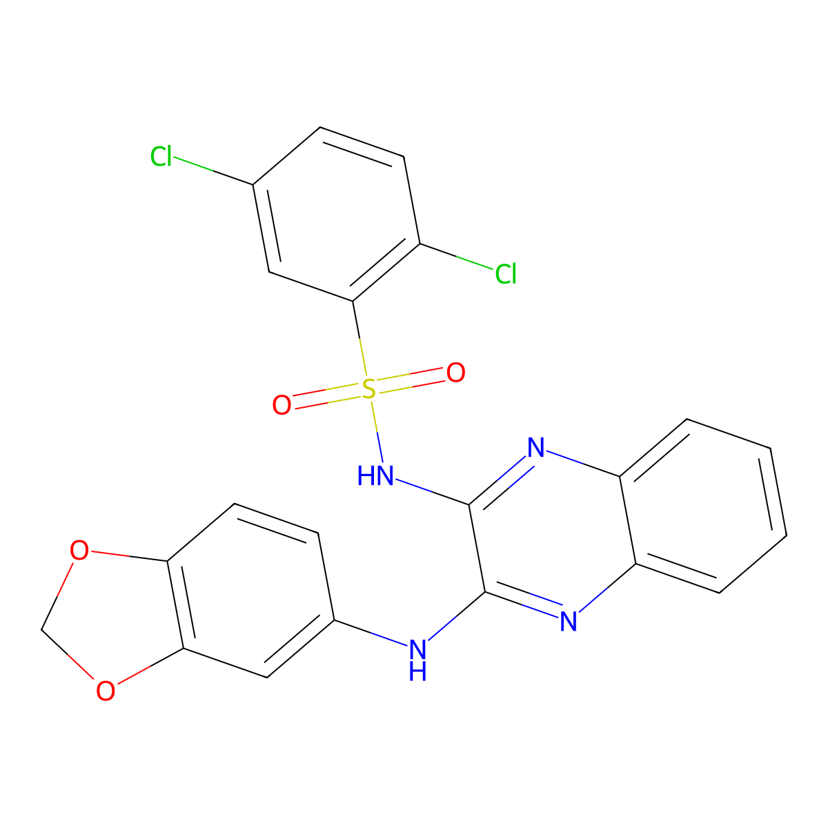 N-[3-(1,3-benzodioxol-5-ylamino)quinoxalin-2-yl]-2,5-dichlorobenzenesulfonamide molecular structure, CAS 499230-03-4